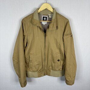 G Star Raw Fleet JKT Bomber Jacket Tan Cotton Linen Zip Front Mens M Harrington